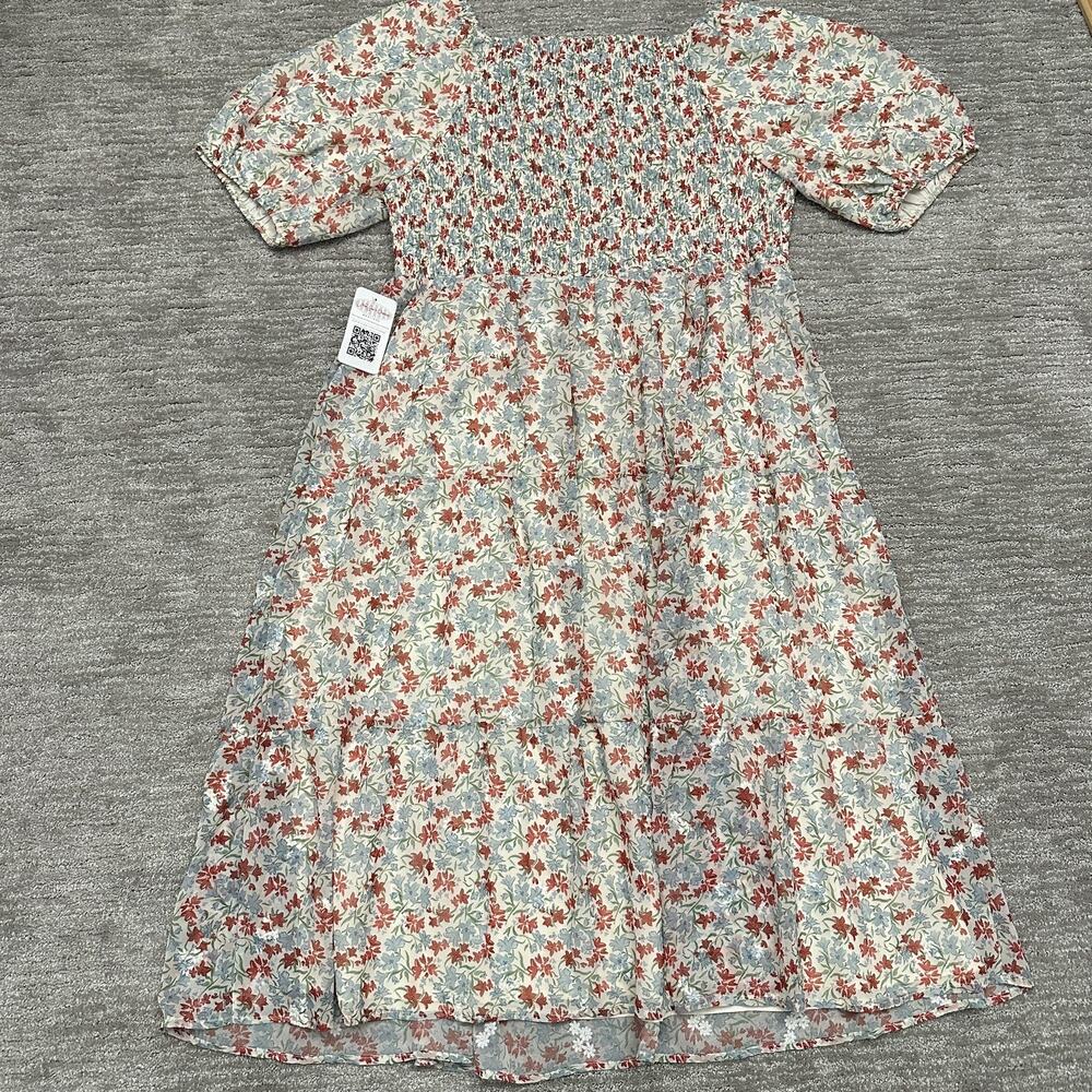 Mikarose Dress Womens XXL Blue Red Floral Smocked Square Neck Maxi Sundress Boho - Picture 7 of 16